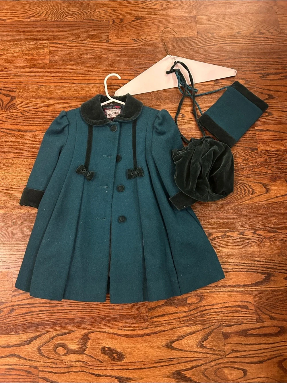 Rothschild Teal and Black Girls' Wool Coat with Velvet Accessories